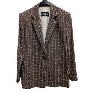 VTG Criscione Blazer Jacket XL Brown Plaid Embellished Office Academia